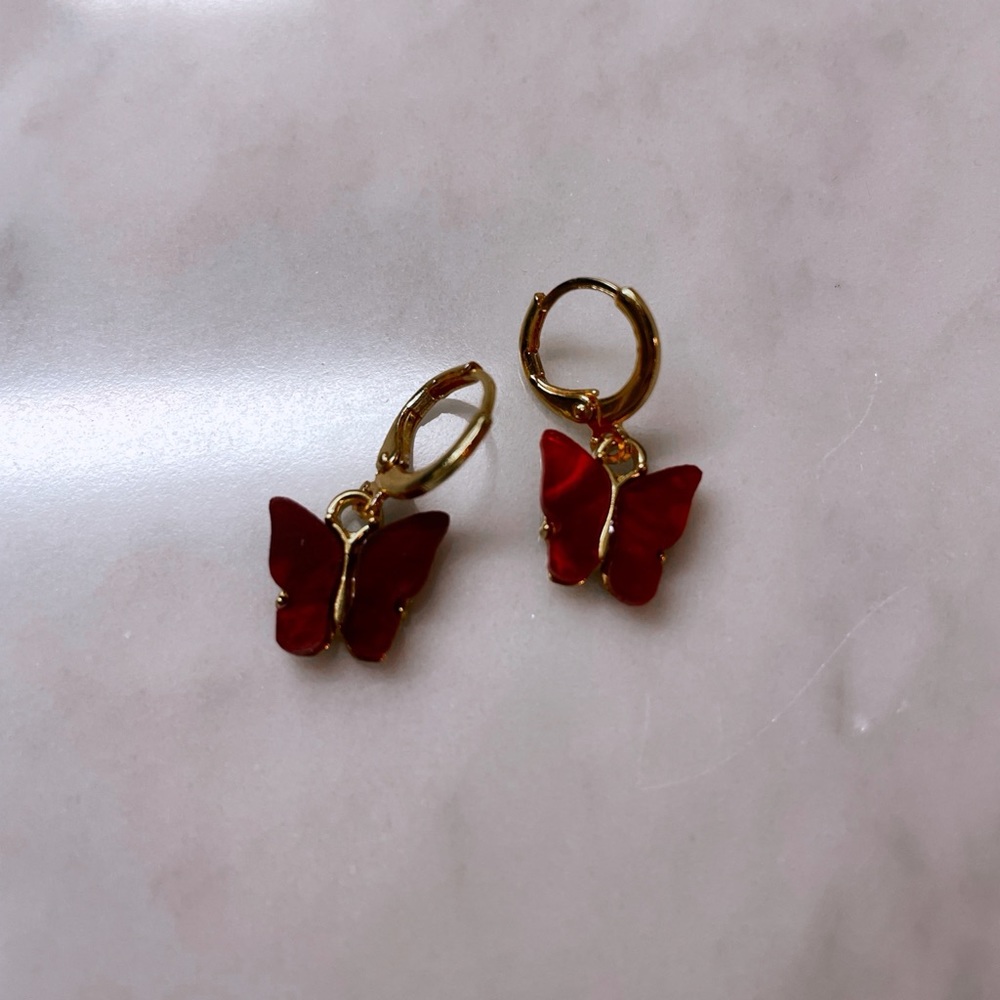 Butterfly Earrings Black, White, Pink, Blue, Red, Purple, Green, Yellow - Picture 7 of 15